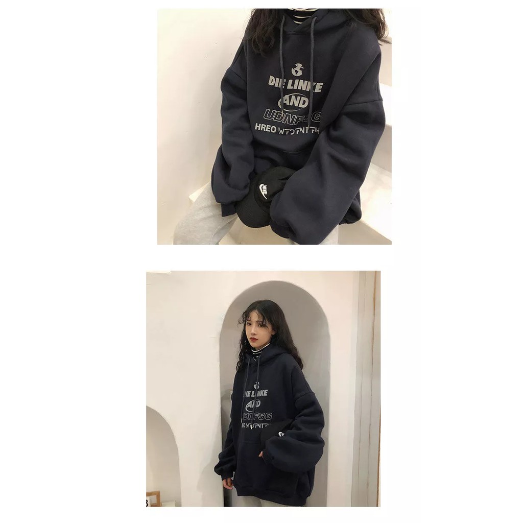 Hoodie Wanita Oversize Korean Style Xxl Murah Bahan Cotton Fleece Tebal Sweater Polos Ori Kekinian