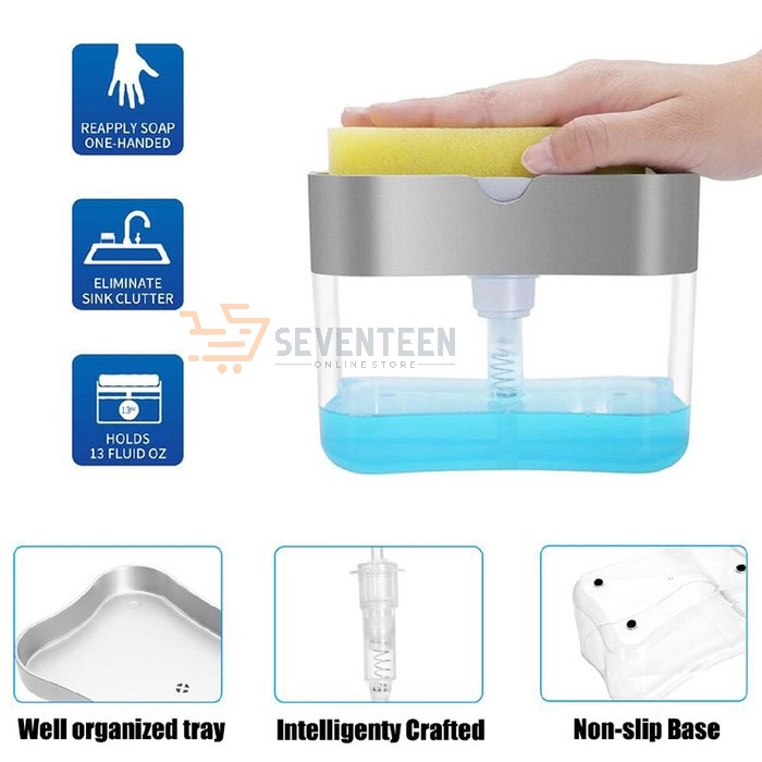 SEVENTEEN DISPENSER SABUN CUCI PIRING PUMP WADAH SABUN CUCI PIRING SOAP PUMP SPONGE CADDY MURAH