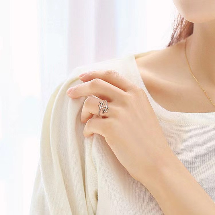 Cincin Wanita Daun Simple Elegan Perhiasan Aksesoris