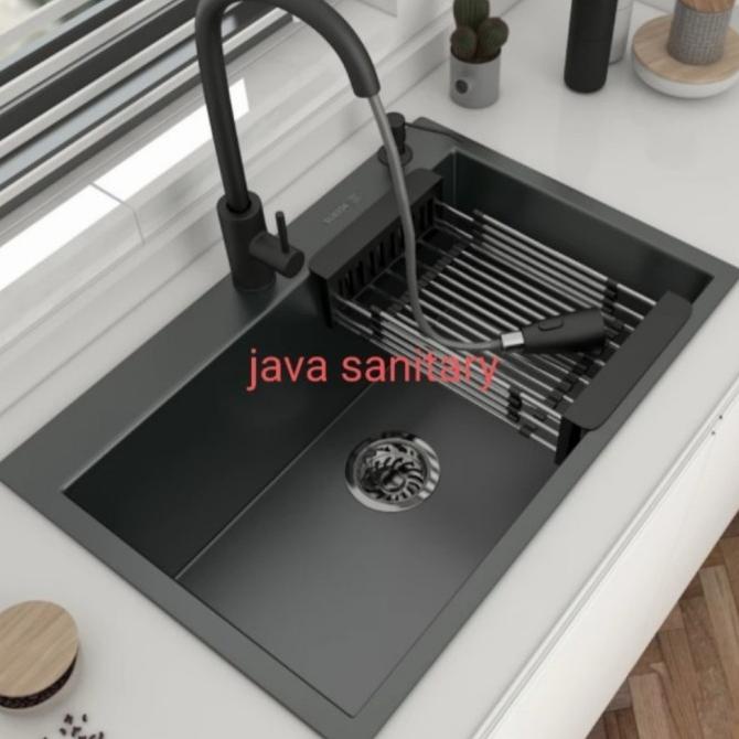 =====] Paket Komplit Kitchen Sink Onan 7050 + Kran Tarik Hitam Black