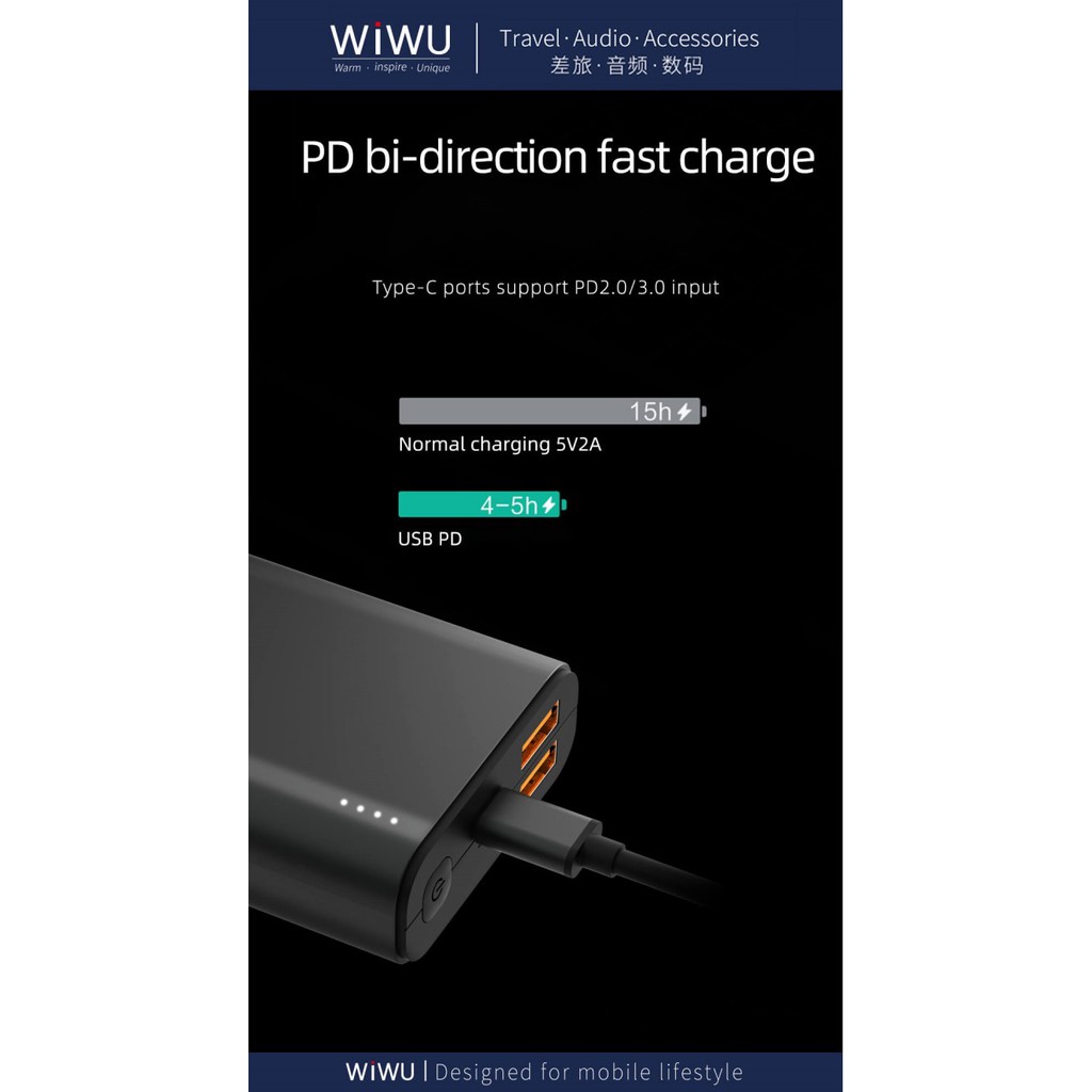 WIWU POWER QUANTUS JC-05 - 10000mAh Powerbank - PD 18W Max and QC3.0