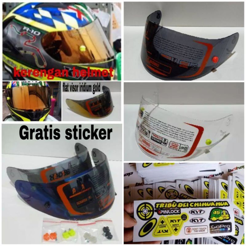 Flat visor kyt rc-7 + kyt r10 + kyt k2r iridium blue, iridium gold, silver hitam clear tear off post