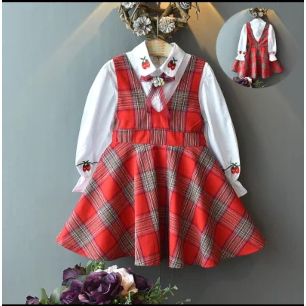 (COD) ImmoShop15 Set Cherry 2in1 Anak / Dress Anak / Setelan Anak / Dress Anak / Atasan Anak