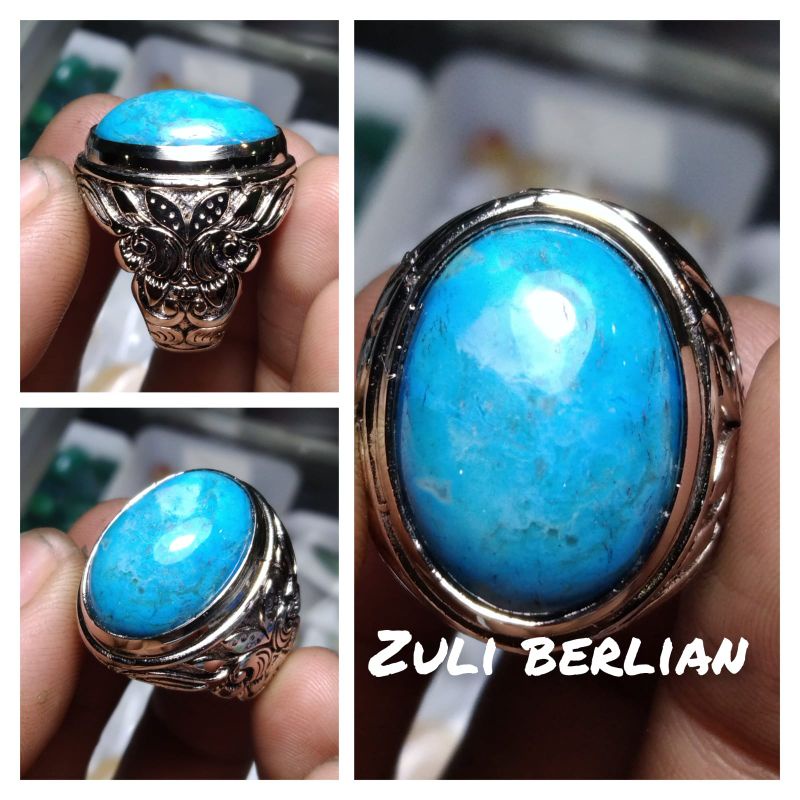 Cincin batu akik pirus biru