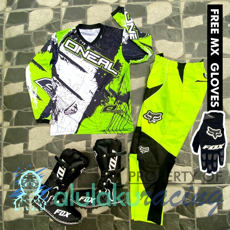 Jersey, Celana, Sarung Tangan &amp; Sepatu Fullprint with Protectors Fullset MX Trail Motocross - Paket Bundling ONCTFG040401-F41