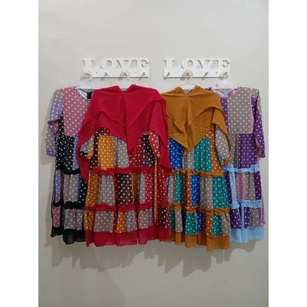 Gamis anak Ceruty Babydoll polkadot