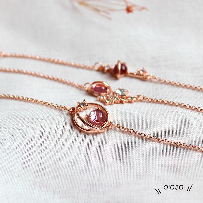 Gelang Desain Starry Sky Universe Star Key Pink Cat Eye Gaya Korea Untuk Mahasiswa