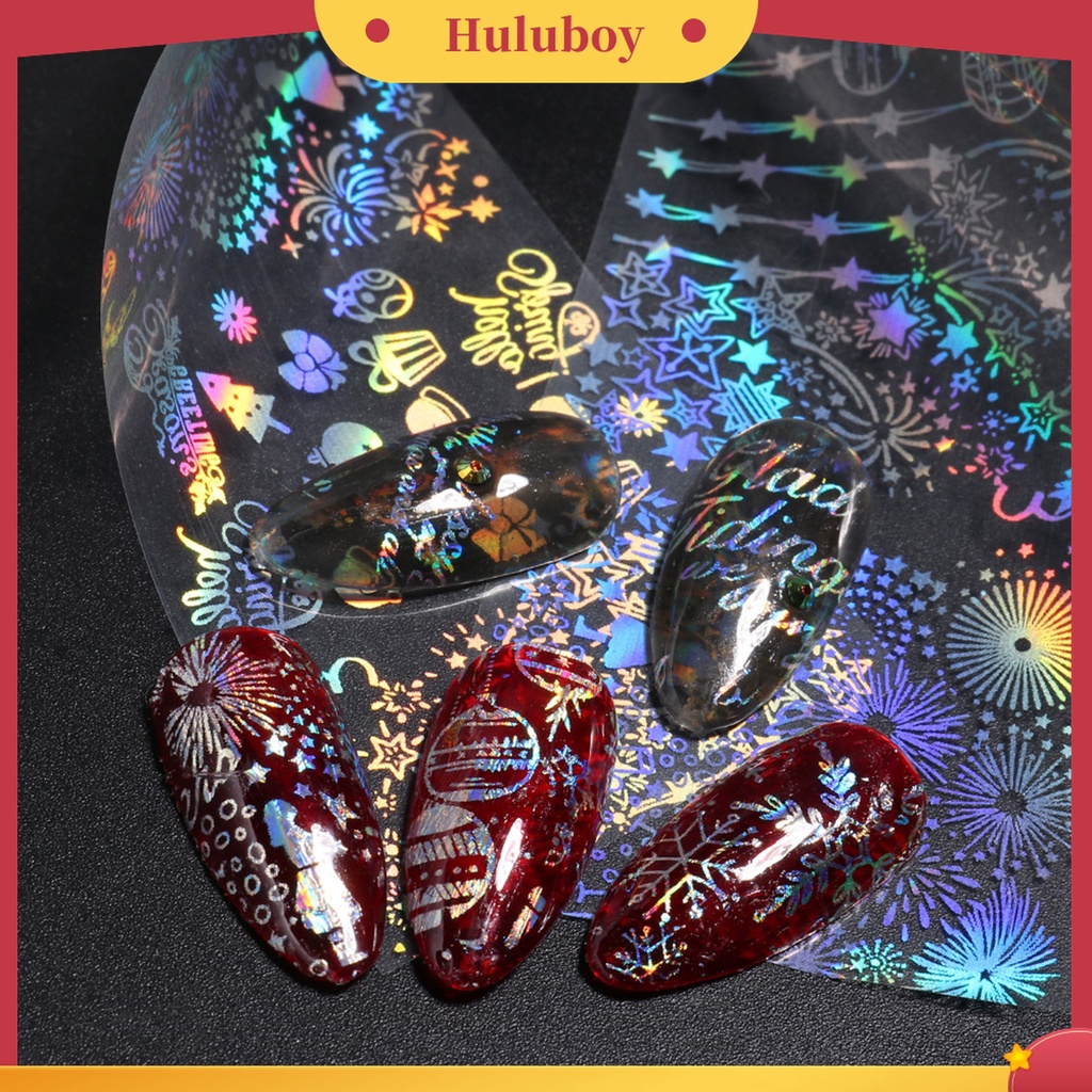Huluboy Huluboy♡ 10pcs / Set Stiker Kuku Motif Snowflake Natal Untuk Nail Art Wanita