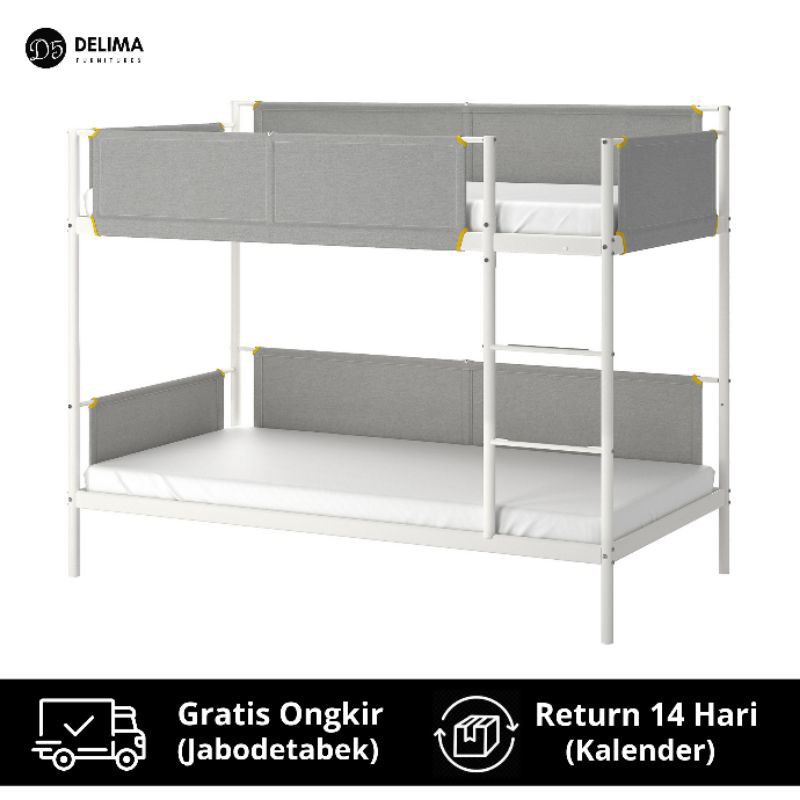 Rangka Tempat Tidur Tingkat Ranjang Besi Baja, Putih abu-abu