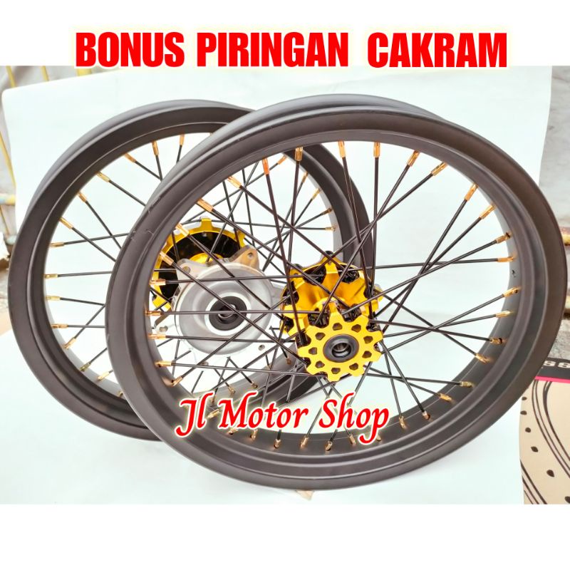 Wheelset - Sepaket Velg  Supermoto Super Moto CRF150 CRF 150 L CRF150L Tromol Twotone Pemasangan PNP