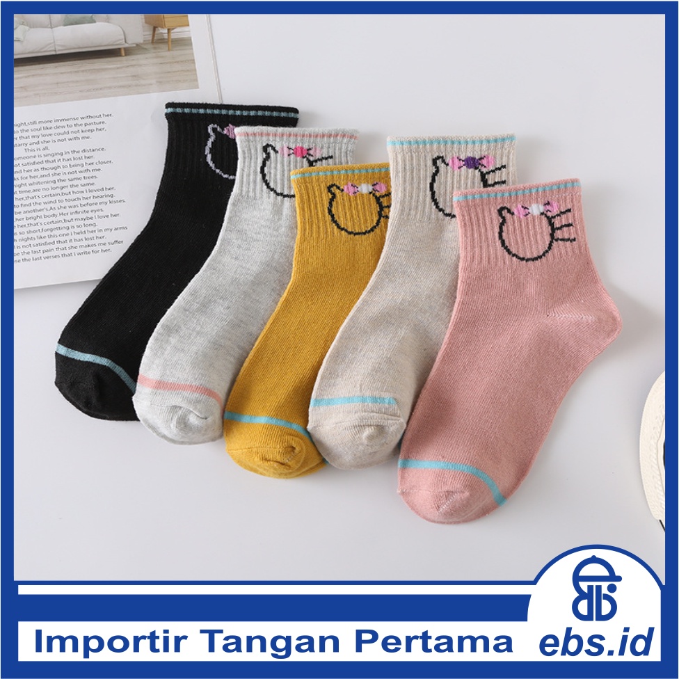 𝗘𝗕𝗦 ✅ KK001 Kaos Kaki (Tanpa Kemasan) Wanita Panjang Diatas Mata Kaki Motif Kittie Fashion Korea Women Sock Import Murah