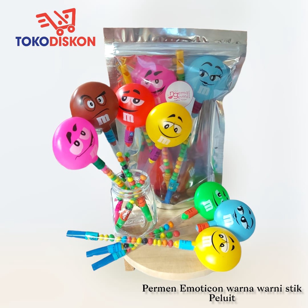 

Permen Biskuit Emoji stik Peluit Emoticon Rainbow Candy Stick / Premium