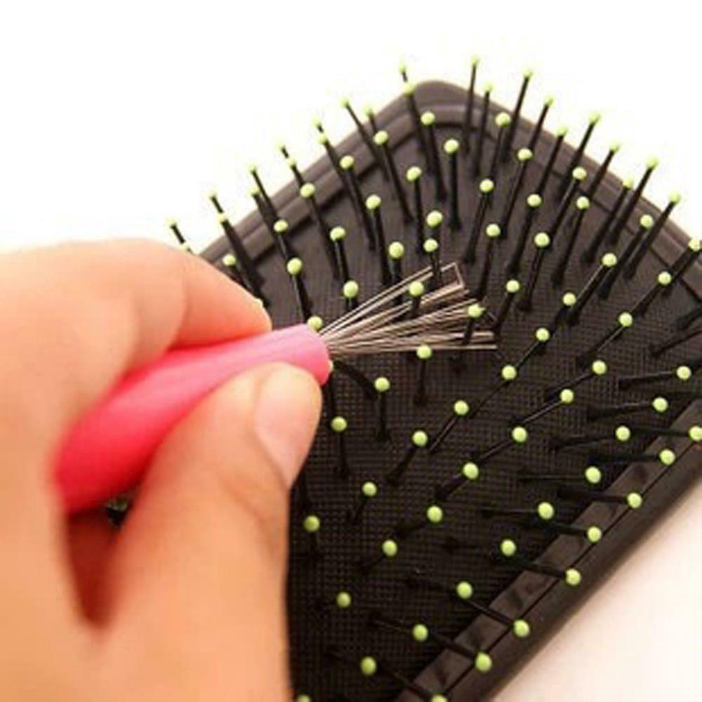 Comb Hair Brush Cleaner Embedded Tool Salon Home Pick Plastic Handle