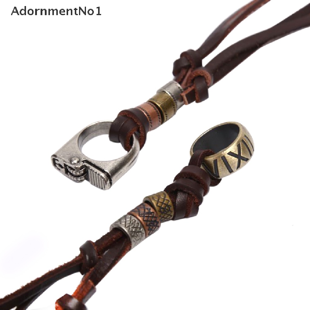 (AdornmentNo1) Kalung Tali Kulit Imitasi Adjustable Dengan Liontin Gaya Vintage Untuk Pria