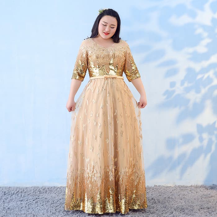 Gaun Pesta 0601118 Emas Big Size Party Dress Gown