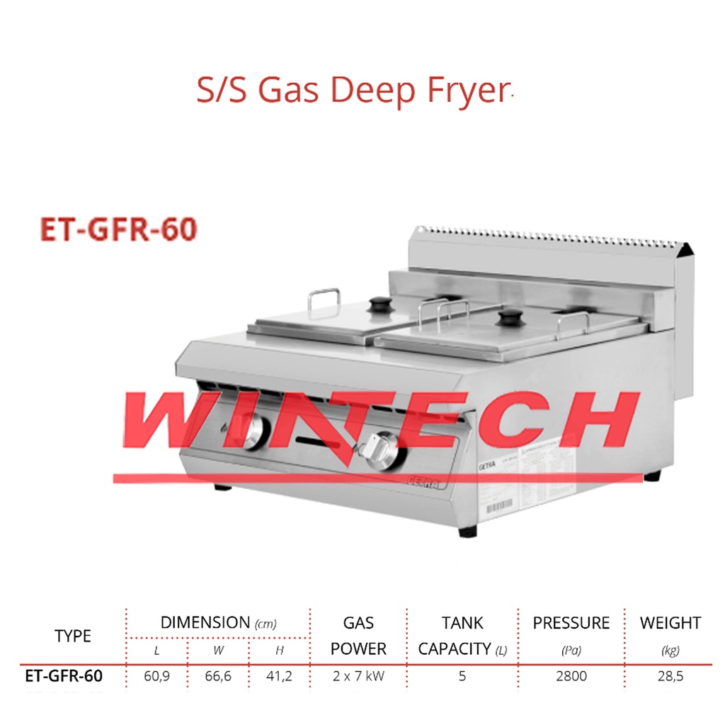 Jual GETRA ETGFR60 LUXURY GAS DEEP FRYER KAPASITAS 2 X 5 LITER