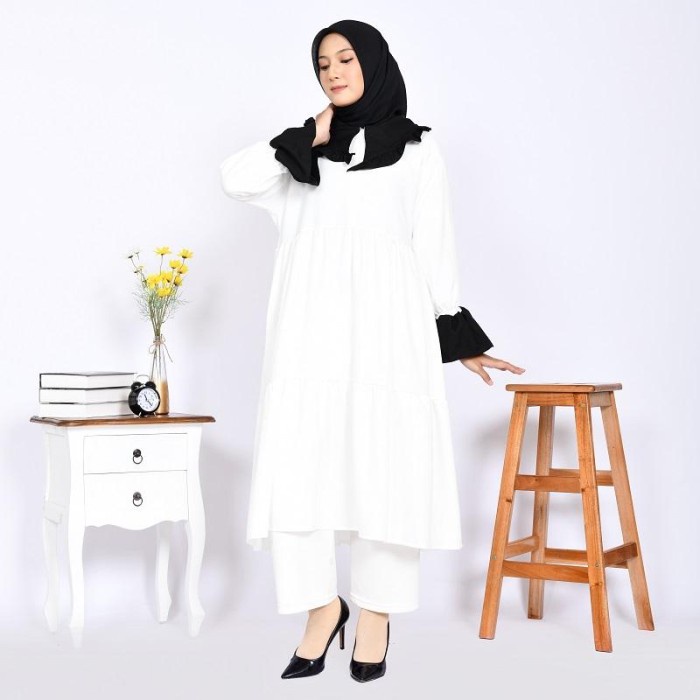 Yara - Midi Dress Muslim Jumbo Busui Hijab Putih Polos