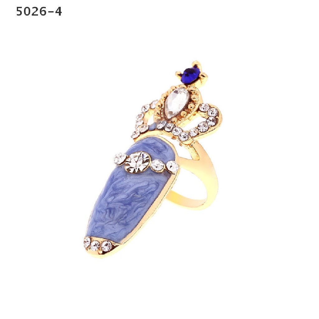 5026-4 Women Elegant Bowknot Nail Ring Charm Crown Flower Crystal Finger Nail Rings 5026-4