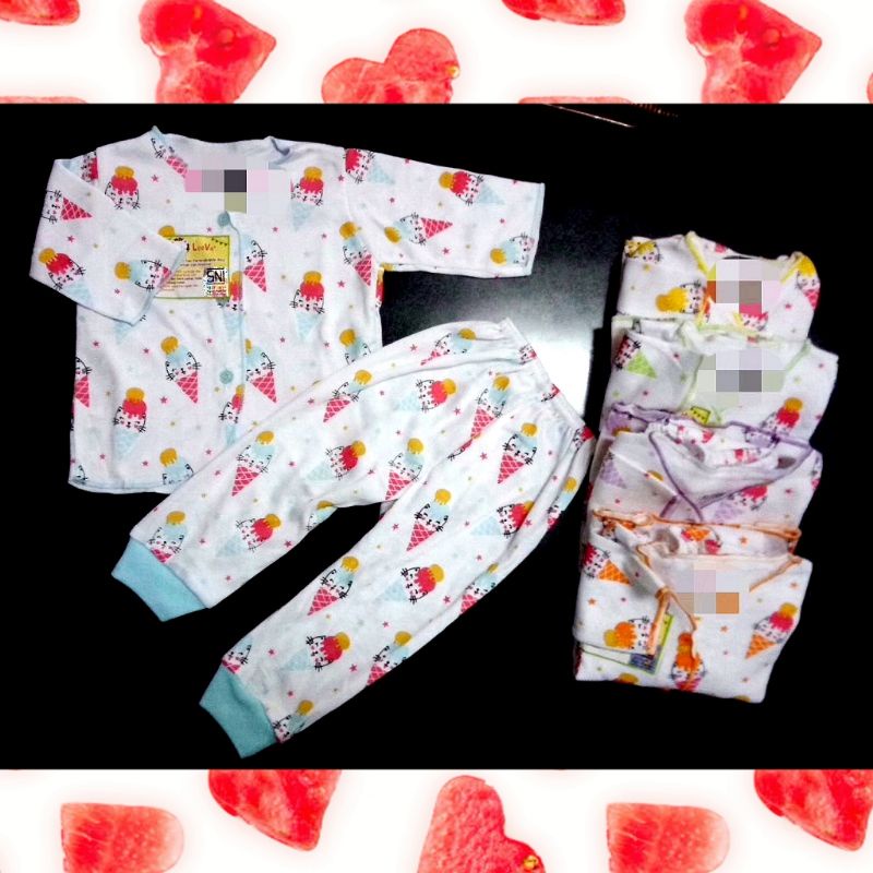 LEEVA setelan baju bayi panjang ice cream NB