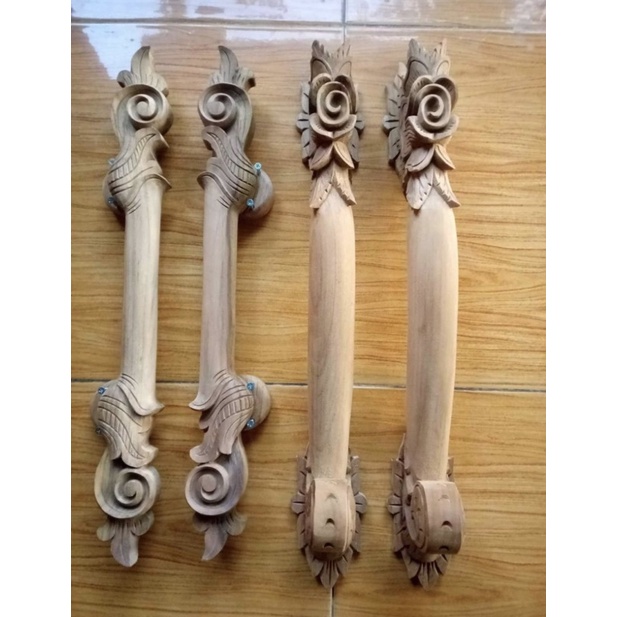 Handel Pintu Kayu Jati Ukir Bunga ( Tarikan Pintu unik)