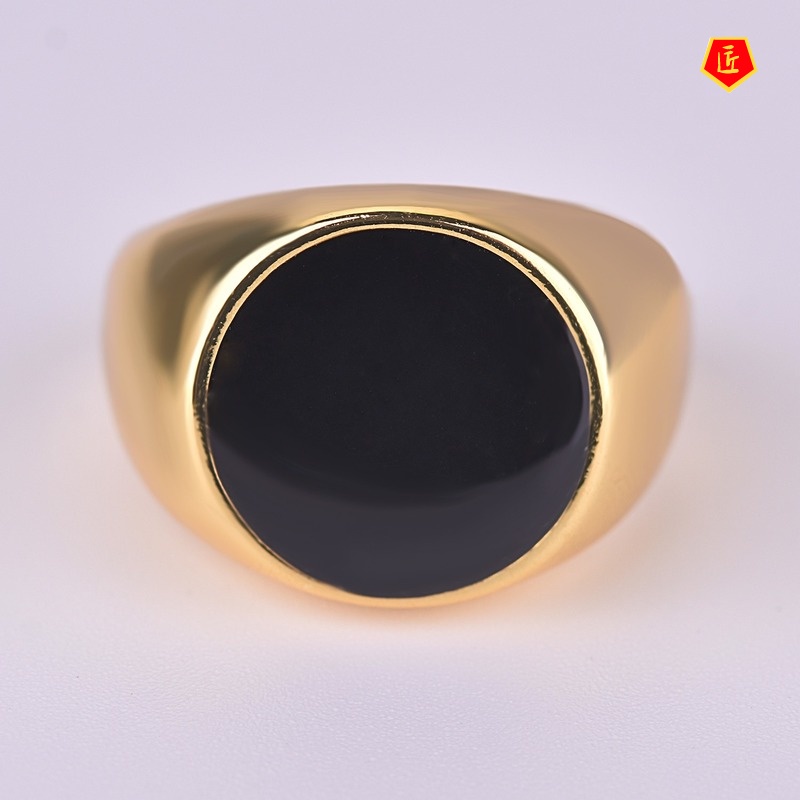 [Ready Stock]18K Gold Black Agate round Ring