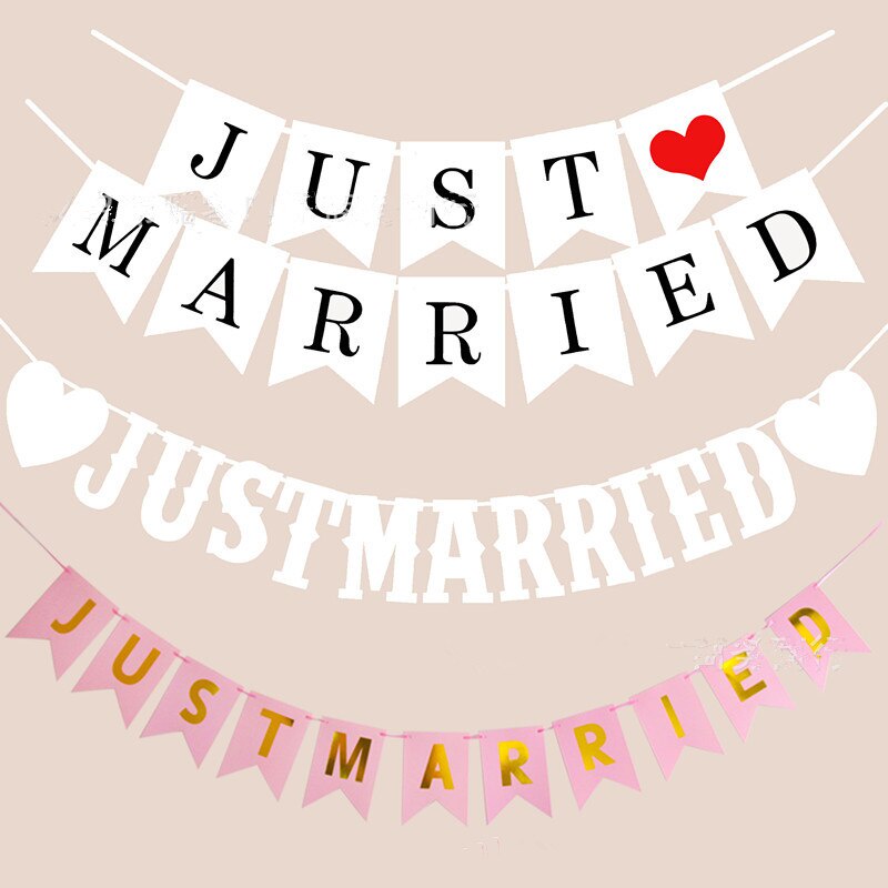 BANNER JUST MARRIED DEKORASI ACARA PESTA PERNIKAHAN WEDDING