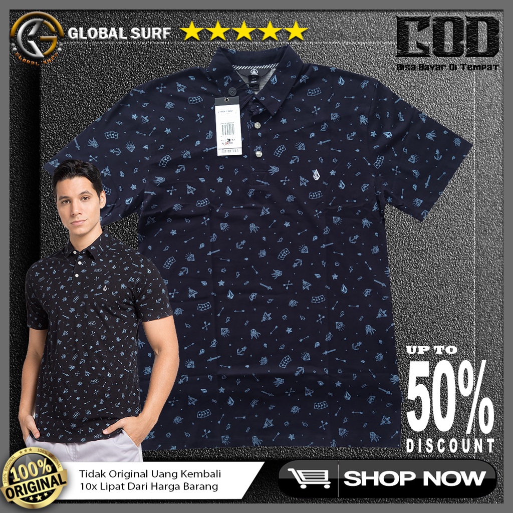 Kaos Polo Shirt Volcom Original Surf Baju Berkerah Pria Motif All Print Style Casual Modern Fit Asia