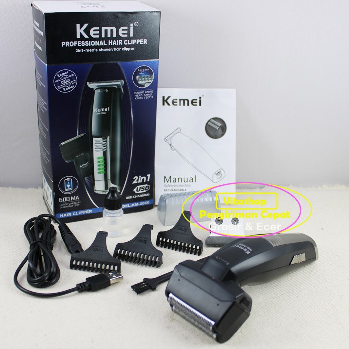 Kemei KM-2060 Clipper Alat Cukur Rambut Cas / Trimmer dan Pencukur Janggut