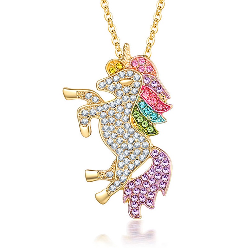 Fancyqube Kalung Liontin Unicorn Lapis Emas 18k Hias Berlian Cz Untuk Anak