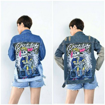 JAKET JEANS WANITA PRIA  BRUTALIST DENIM STRANGER THINGS  COUPLE PASANGAN KEREN