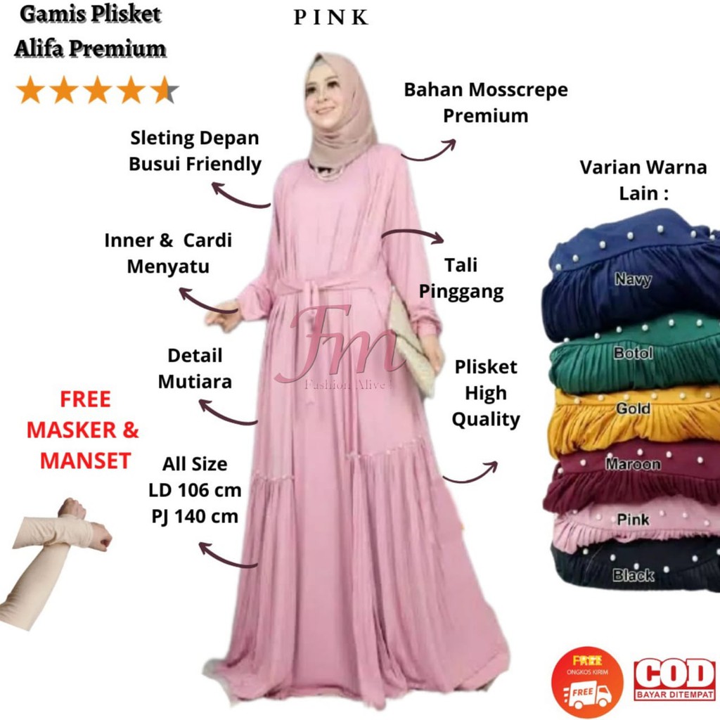 Femme Ols - Gamis Plisket Alifa Premium / Baju Gamis Fashion Wanita