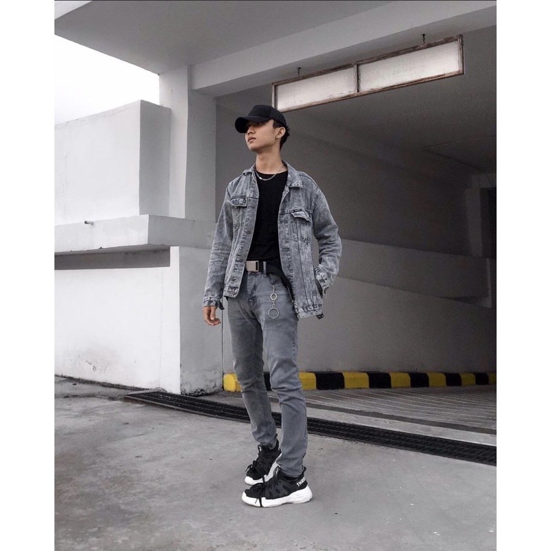 [SALE CUCI GUDANG] Jaket Abu Grey Acid Jeans Denim Jacket Slimfit