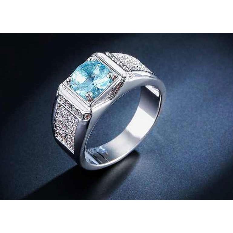 Cincin Pria Wanita Gorgeous Halo Round Cubic Zirconia 925 Sterling Silver