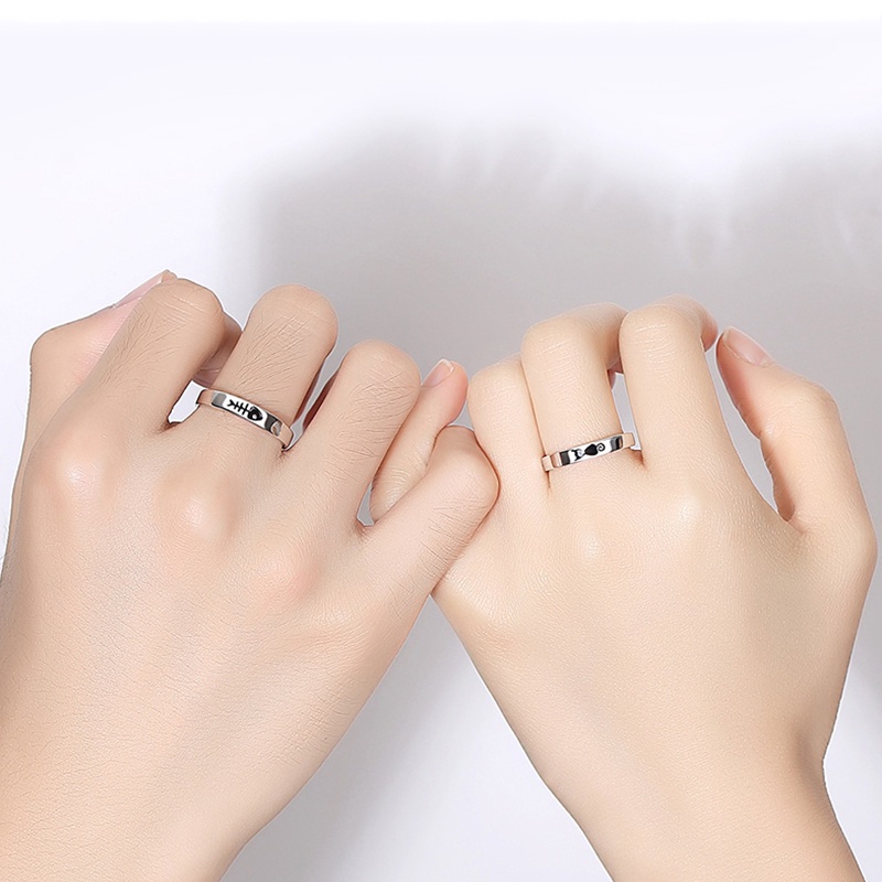 2pcs / Set Cincin Model Terbuka Bahan Sterling Silver 925 Desain Geometri / Matahari / Bulan Untuk Pria / Wanita