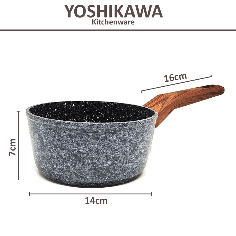 Minowa Sauce Pan Ceramic Marble 14cm | Panci Keramik Anti Lengket Mpasi Anak Bayi | Panci Kompor Ind