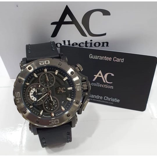 Jam Tangan Pria Alexandre Christie Original AC9205MC Tali Kulit Hitam