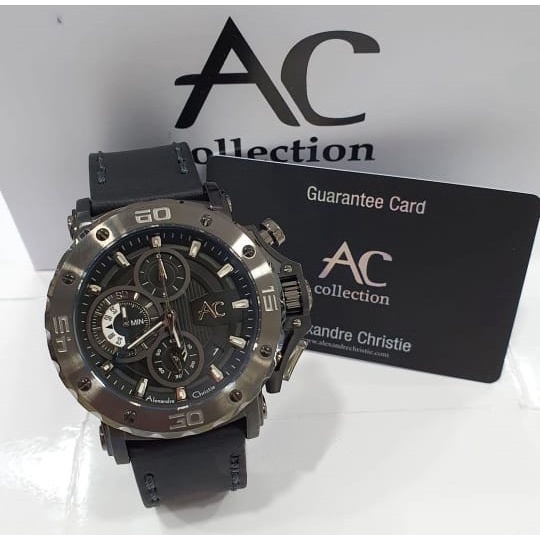 Jam Tangan Pria Alexandre Christie Original AC9205MC Tali Kulit Hitam