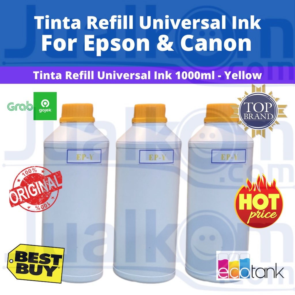 Bulk Ink Tinta Refill 1 Liter  (Untuk Canon &amp; Epson) -Yellow