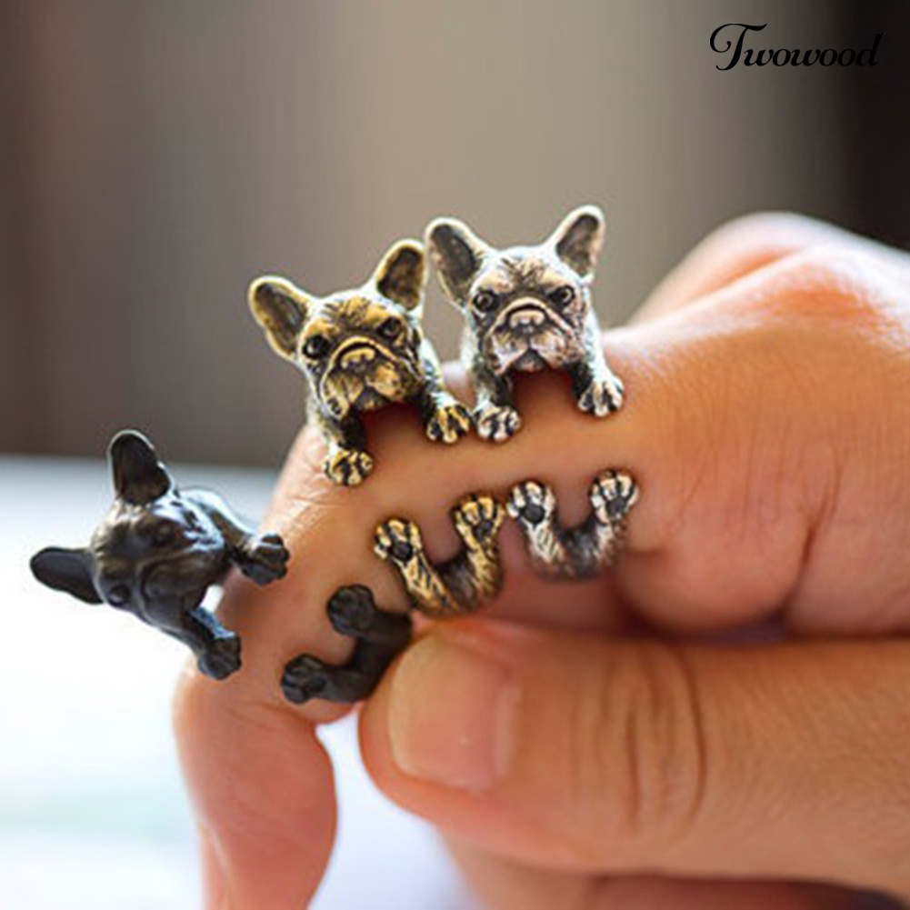 Cincin Model Terbuka Adjustable Desain Anjing Pit Bull Gaya Retro Punk Untuk Unisex