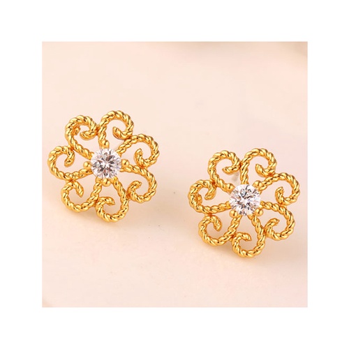 LRC Anting Tusuk Fashion Hollow Alloy Earrings With Diamond Flowers A61305