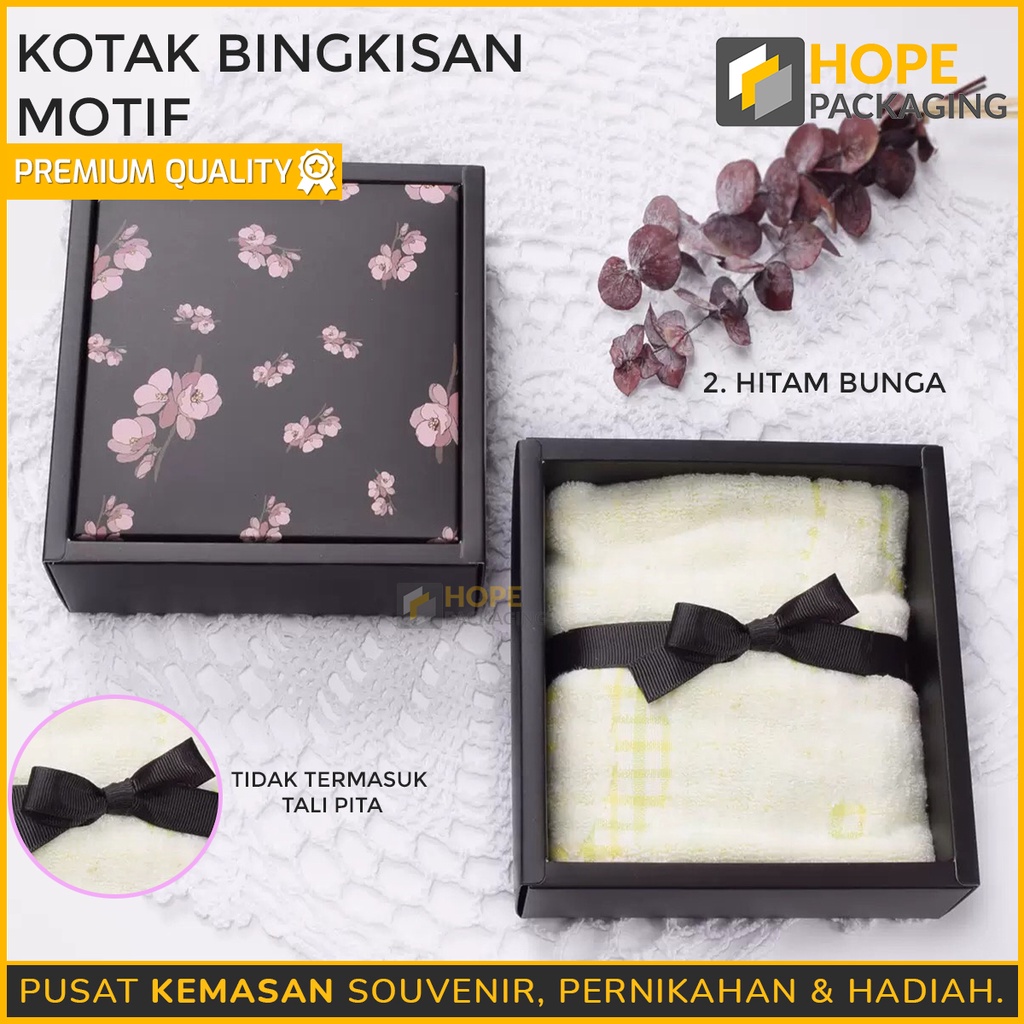 Box Hadiah Segi 4  Motif Flower Hitam dan Soft Pink Huruf /  Kado Hadiah Bingkisan Gift Makanan / Kotak kerudung hijab