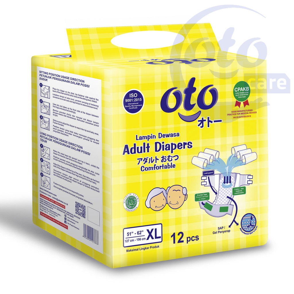 OTO Popok Dewasa model Lem Perekat Adult Diapers size XL isi 12 pcs