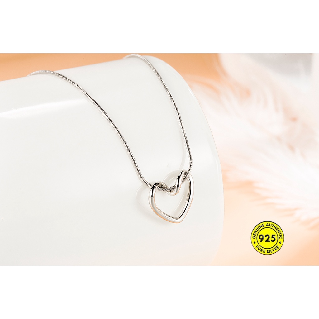 Kalung Rantai Klavikula Desain Hati Bahan S925 Silver Untuk Wanita