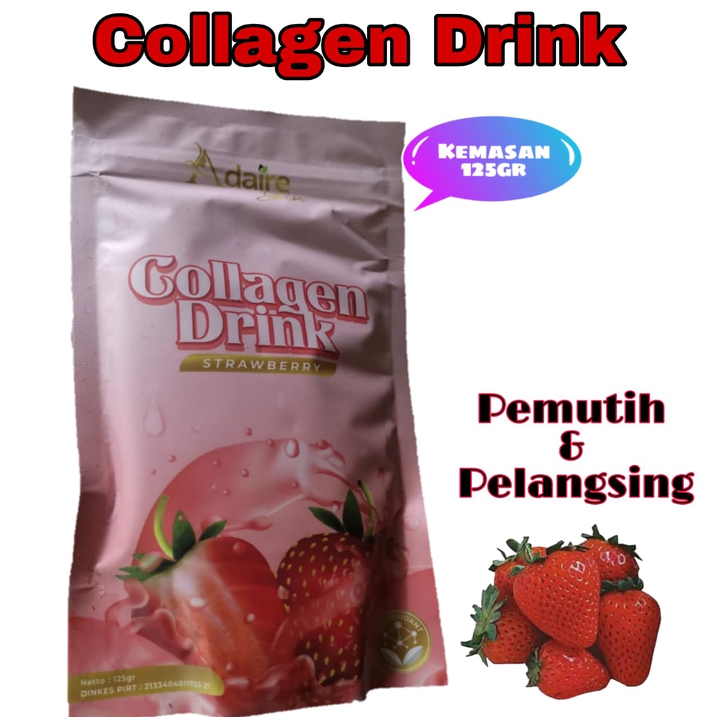 ADAIRE Collagen Drink Pemutih Badan dan Pelangsing Badan dalam 1 kemasan Rasa Strawberry 125gr