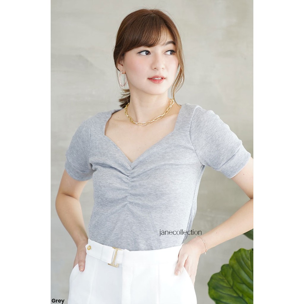 JANE COLLECTION || Atasan Wanita Serut Rajut Blouse Knit Blus Cewek Lala Top