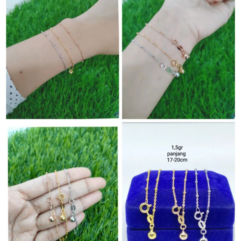 GELANG PERAK ASLI SILVER 925 LAPIS EMAS/GELANG TANGAN RANTAI JEDAR+1BEL/ASLI SILVER/ PERHIASAN  PERAK FASHION WANITA