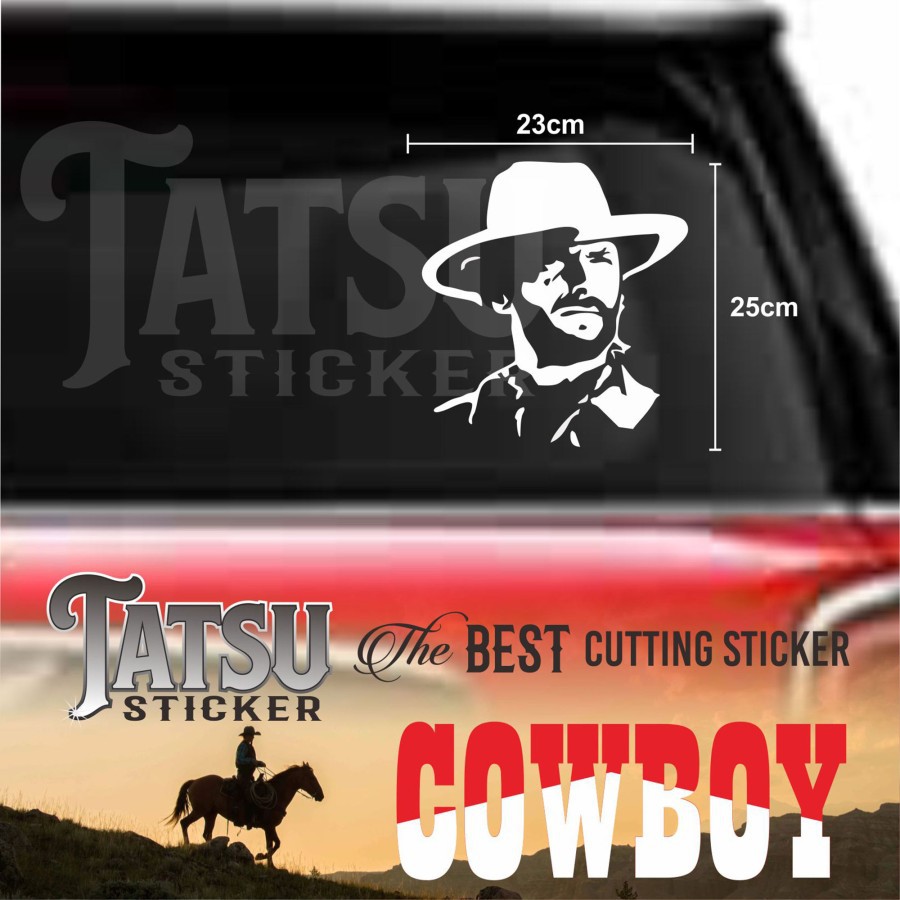 STIKER CUTTING - STICKER MOBIL KACA BODY - WAJAH COWBOY SILUET