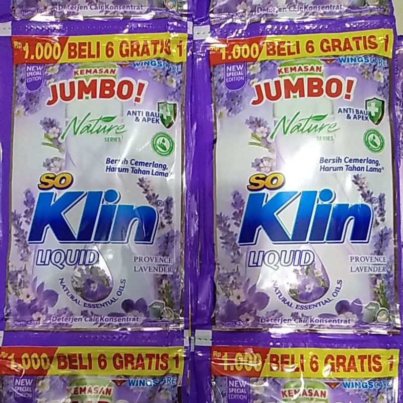 PROMO MURAH Jumbo Soklin So Klin Liquid 43ml ( 1 renceng x (12 sct + 2sct)) pink atau ungu