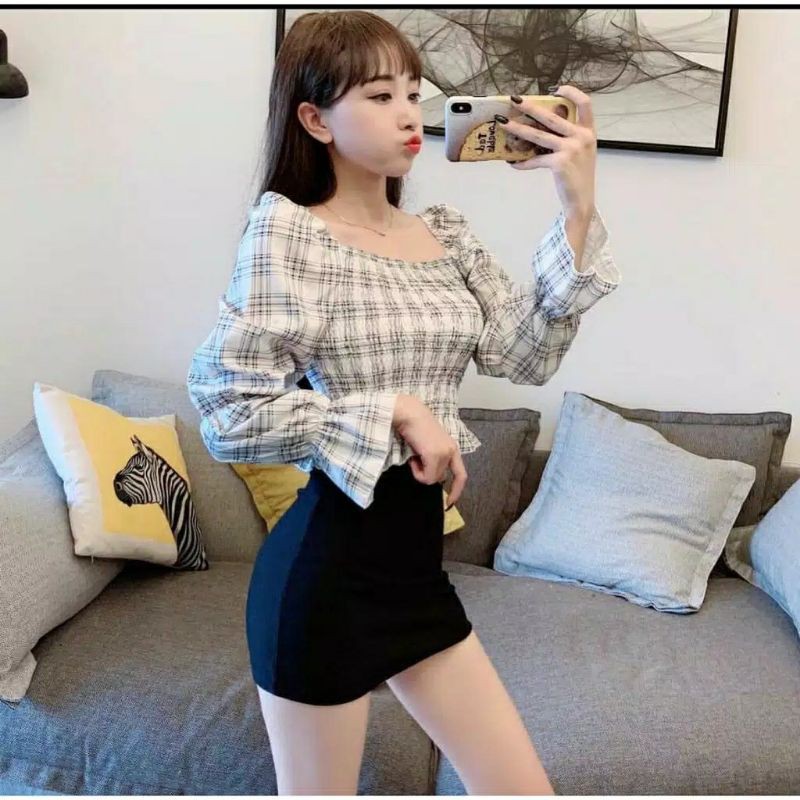 Shaletta Blouse Atasan Wanita Bahan Katun Kotak Zara