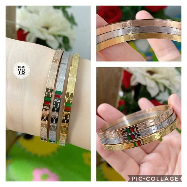 Gelang titanium tiga warna gold rose silver N2204202